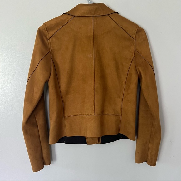 H&M Faux Suede Moto Jacket Camel Size 0 XS Classic Chic Urban Streetwear Edgy - Picture 8 of 11